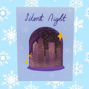 Stille Nacht Weihnachtskarte, festliche Schneekugel Illustration, festliche Karte