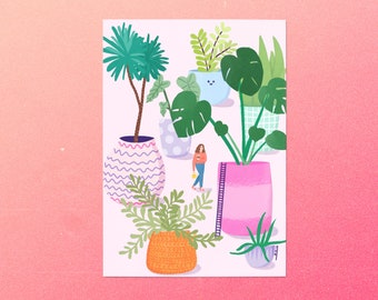 Illustration av krukväxt, botaniskt konsttryck, present till växtälskare, heminredning