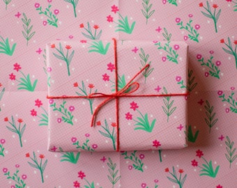 Floral Gingham Gift Wrap, Pink Botanical Wrapping Paper