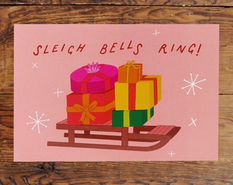 Sleigh Bells Ring Christmas Card, Santa's Sled Card