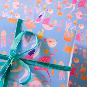Gift Wrap of Diver and Sea Creatures // Wrapping Paper // Birthday Gift Wrap // Present Wrapping // Illustrated Gift Wrap image 7