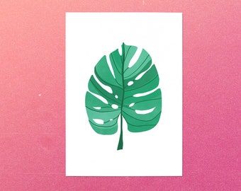 Monstera Leaf art print, Jungle Illustration, Swiss Cheese plant