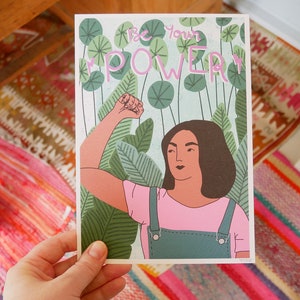 Be Your Power Art Print, Feminist Art Print, Feminist Wall Art, Empowering Art, Dorm Room Art, Jungle Illustration, Floral Illustration