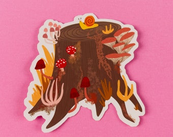 Mushroom Log Sticker, Nature Stickers, Forest Stickers, Fungi Stickers, Cute Planner Stickers, Fall Stickers, Hygge Gift