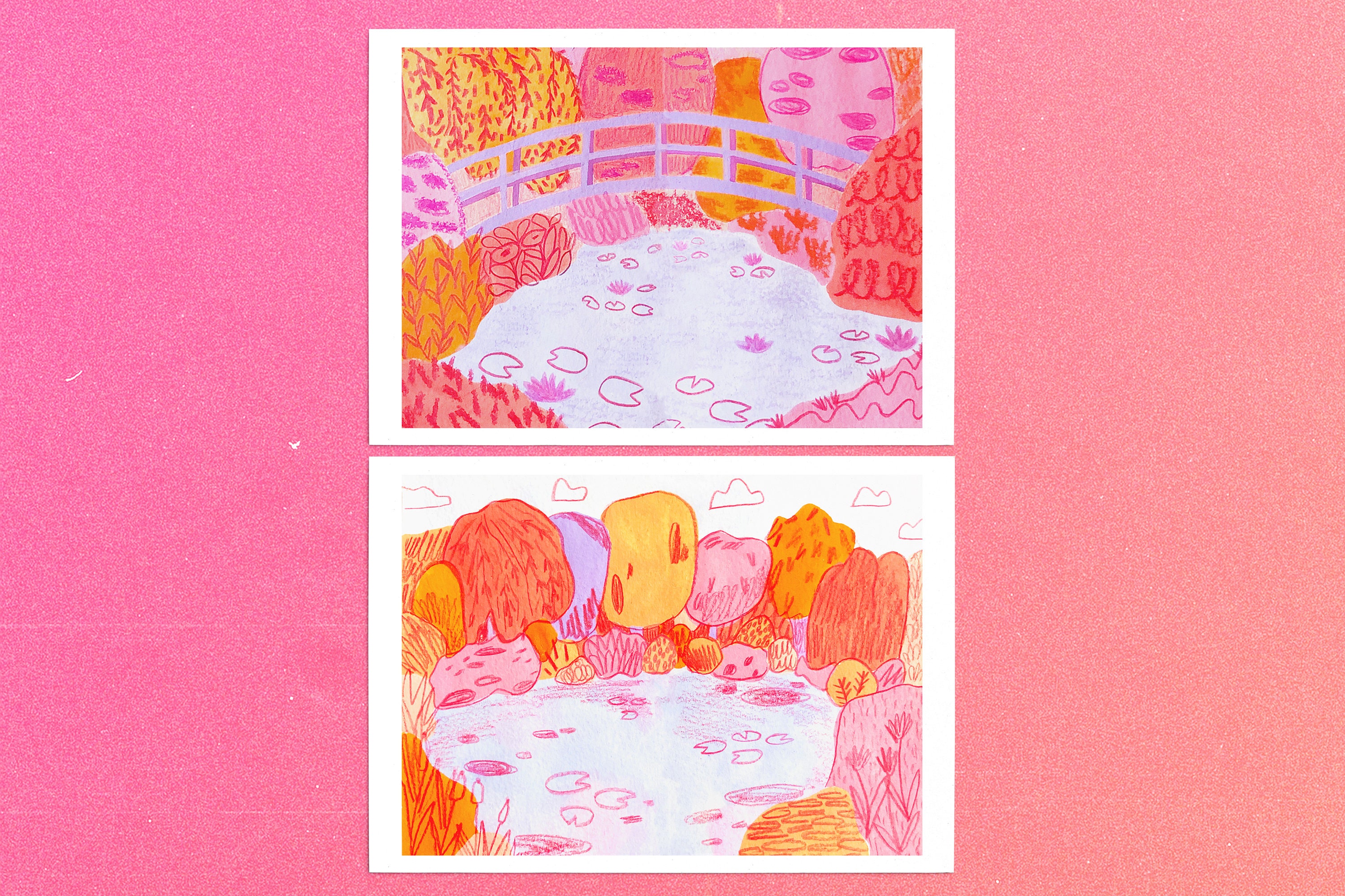 Monet Inspired Art Print Set, Landscape Wall Art, Landscape Painting, Boho Decor, Gouache Painting, Illustration Print