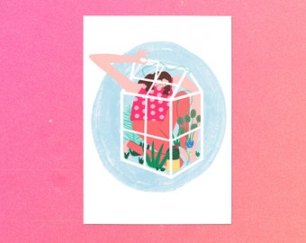 Glass Ceiling Art Print, Feminist Art Print, Feminist Wall Art, Empowering Art, Greenhouse Illustration, Floral Illustration, Gift For Her