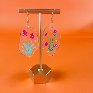 Mismatched Floral Earrings, 24k Gold Plated Brass, Recycled Acrylic, Summer Accessories, Floral Jewellery, Handmade Jewellery image 5