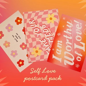 Self Love Postcard Packs, Mini Art Print Set, Self Care Postcards
