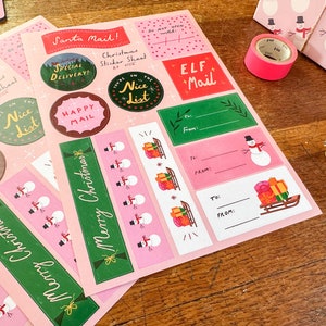 Christmas Sticker Sheet Washi Tape, Happy Mail and Cute Gift Wrap Stickers image 2