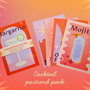 Cocktail Postcard Packs, Mini Art Print Set, Margarita, Mojito, Bellini, Cosmopolitan and more!