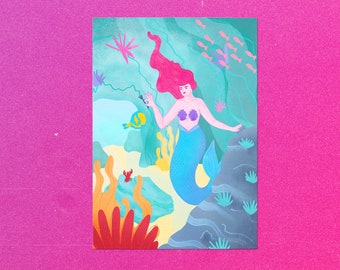 Mermaid Art Print, Mermaid illustration, Ariel