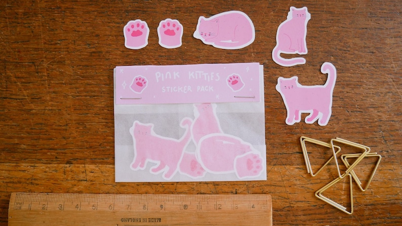 Pink Cat Sticker Pack, Cat Lover Gift, Cute Planner Stickers, Cat Mom, Cute Stickers, Sticker Set image 1