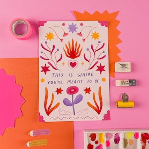 This Is Where You&#39;re Meant To Be Art Print, Anxiety, Mental Health, Cheer Up Gift, Typography Print, Quote Print, Mental Health Gifts
