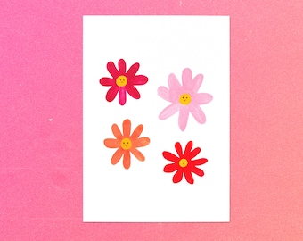Happy Sad Flower Print, Gouache Painting, Botanical Wall Art