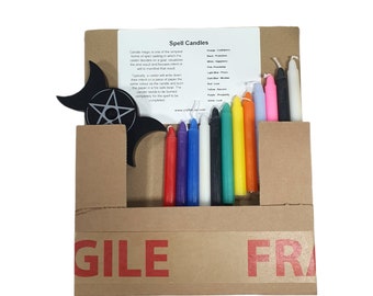 Spell Candles and Holder - Mixed Colour Spell Candles (12 Candals) - Fast Delivery