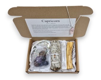 Capricorn Zodiac Crystal & Smudge Gift Set - Capricorn Crystals, Star Sign Capricorn