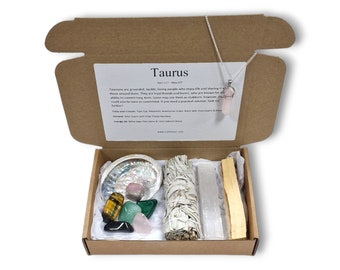 Taurus Zodiac Crystal & Smudge Gift Set - Taurus Crystals, Star Sign Taurus