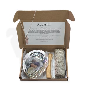 Aquarius Zodiac Crystal & Smudge Gift Set - Aquarius Crystals, Star Sign Aquarius