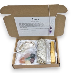 Aries Zodiac Crystals, Pendant and Smudge Gift Set - Aries Star Sign Gift Set