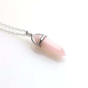 Rose Quartz Pendant Crystal Pendant Necklace - Rose quartz Pendulum - Choice of Bootlace or Silver Plated Chain