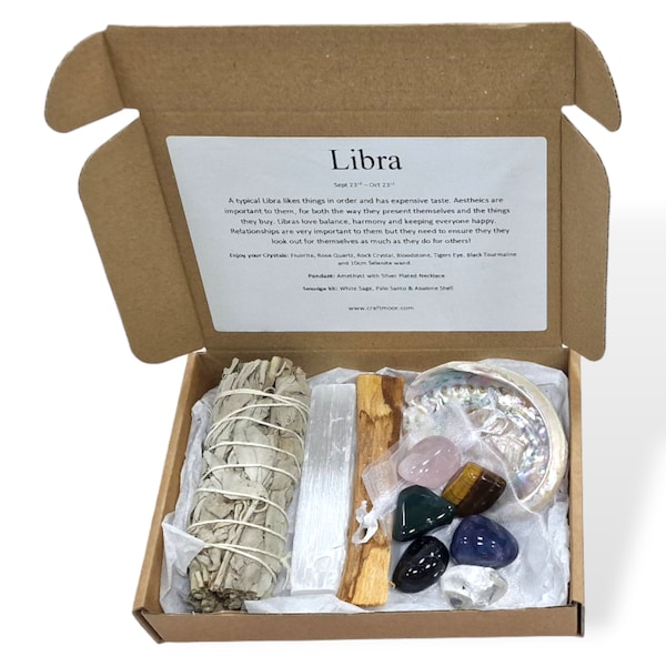Libra Zodiac Crystal & Smudge Gift Set - Libra Crystals, Star Sign Libra