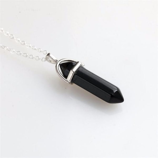 Obsidian Crystal Pendant Necklace - with choice of silver chain, bootlace or none