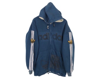 Adidas Trefoil Big Logo Spellout Embroidery Sweater Adidas RUN DMC Hip Hop Adidas Sportswear Hoodie Zip Up Vintage 90s