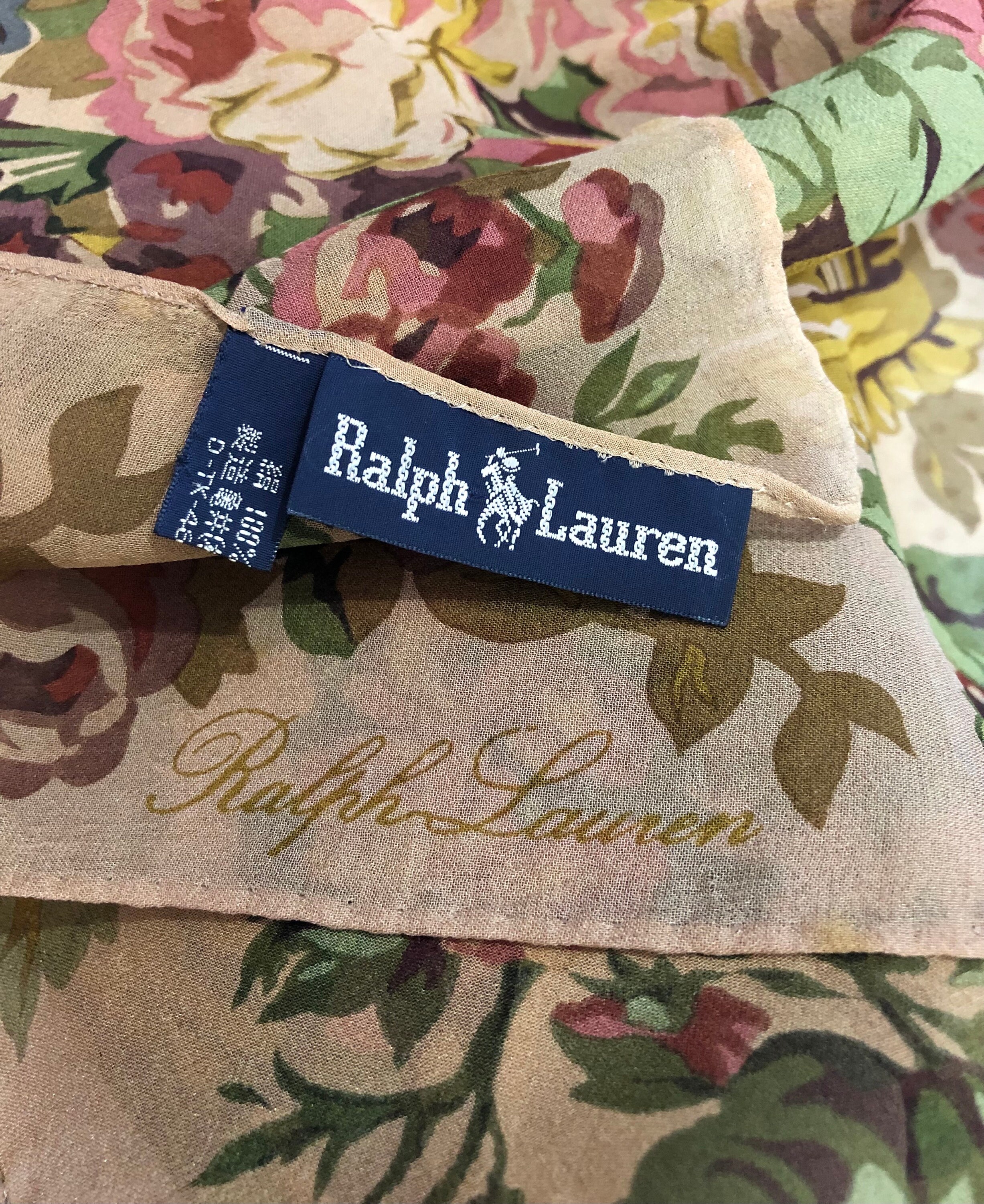 90-00s RALPH LAUREN vintage scarf ラルフ 00s Ralph Lauren Silk Botanical Bird Scarf - Lucky Vintage