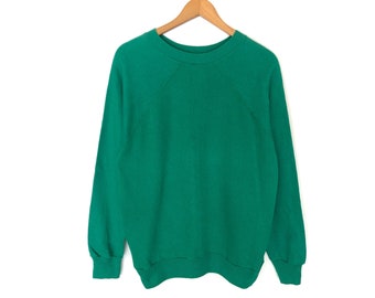 Plain Green Pullover Jumper Sweatshirt Made Usa Vintage 80s
