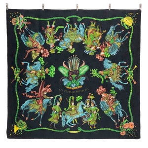 Hermes “Less Fetes Du Roi Soleil” Silk Scarf Vintage (35.5”x”34.5) Hermes By Michel Duchene 1994