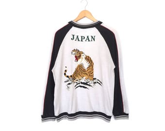 Sukajan Tijger en vogelspelout veelkleurig borduurwerk met ritssluiting en ritssluiting Japanse souvenir