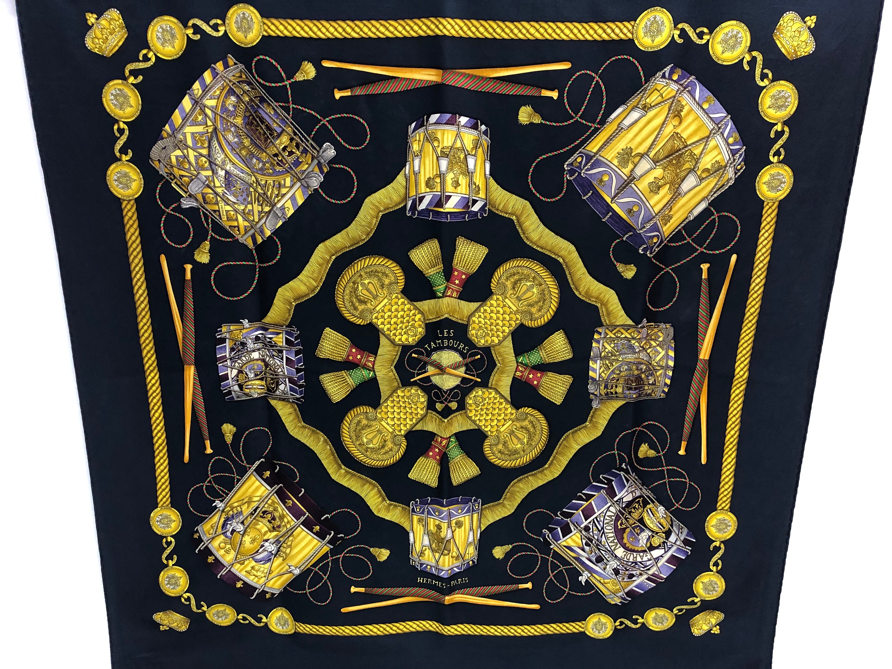 Buy Hermes “les Tambours” Silk Scarf Vintage (34”x”35.5) Online in