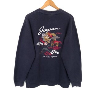 Sukajan Dragon Spellout Multicolor Embroidery Pullover Jumper Sweatshirt Japanese Style Souvenir Dragon