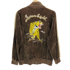 Sukajan Tiger Spellout Multicolor Embroidery Zip Up Sweater Jacket Japanese Souvenir Velvet