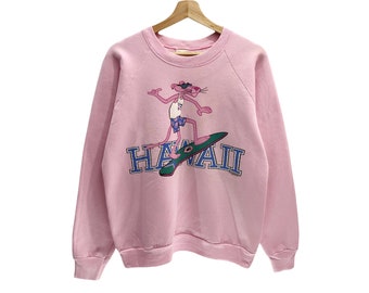Pink Panther Hawaii Cartoon Spellout Pullover Jumpet Sweatshirt 1989 Vintage 80s