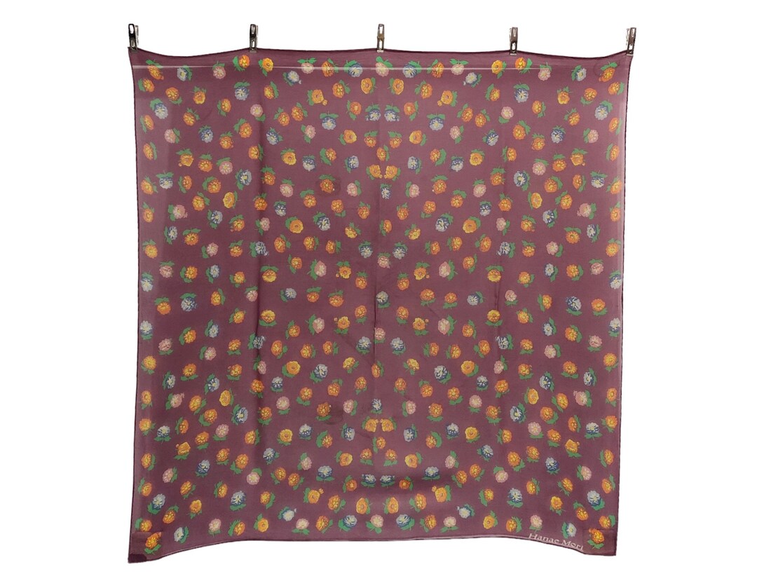 Foulard Soie Vintage HANEA MORI - 80x82 Cm - Violet - Occasion En Bon état