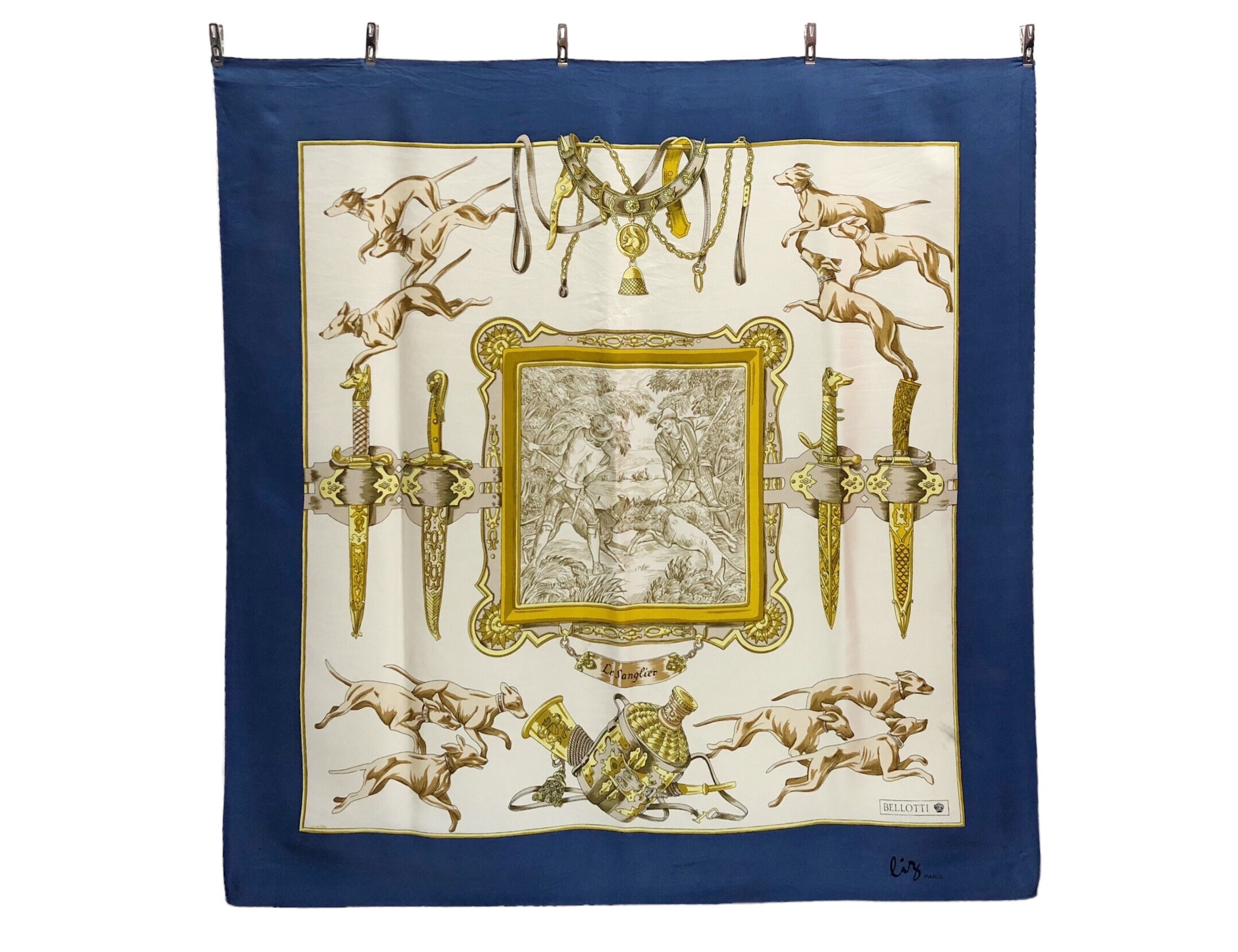 Foulard En Soie Vintage Bellotti - 90x90 Cm, Violet Et Rose, Occasion Bon état