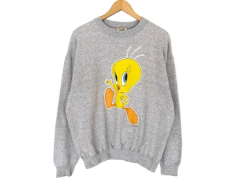 Tweety Warner Bros Tecknad Spellout Pullover Tröja Vintage 90-tal