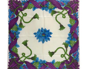 Kwiatowy jedwabny szalik vintage (32”x”33)