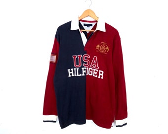 Tommy Hilfiger Spellout Broderie chemise à manches longues Polo Demi Bouton