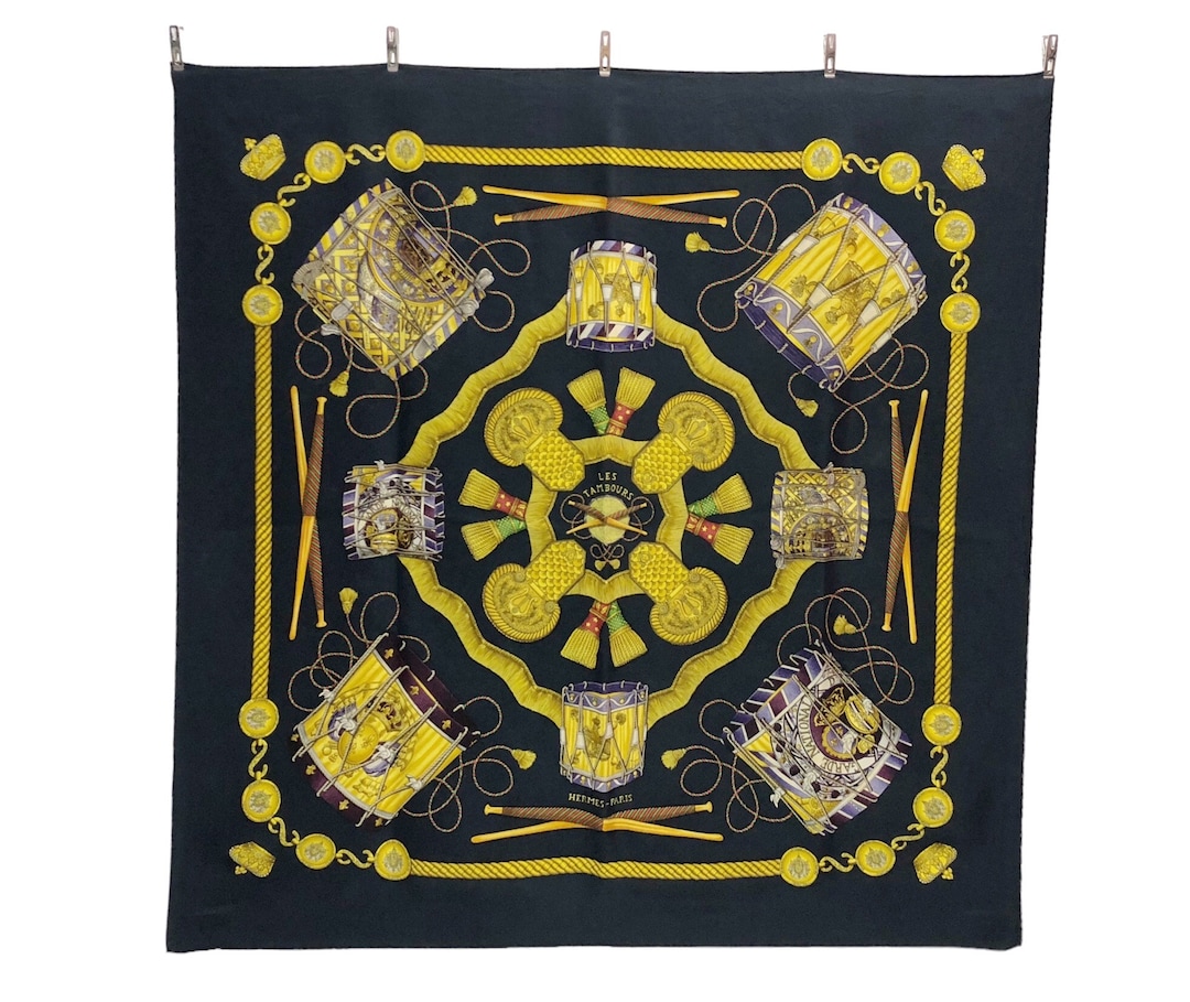 Buy Hermes “les Tambours” Silk Scarf Vintage (34”x”35.5) Online in