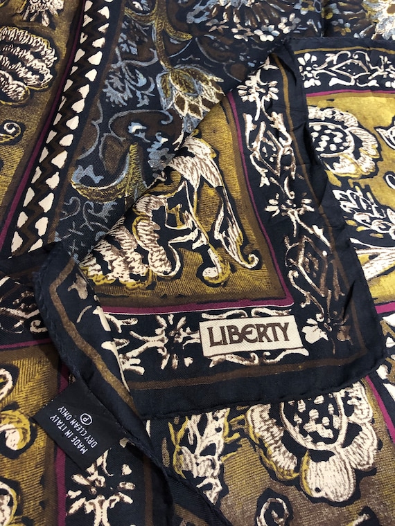 Foulard Carré Vintage Liberty En Soie 100% - Imprimé Floral Et Oiseaux - Fabriqué En Italie