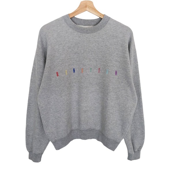 Benetton Spellout Embroidery Multicolour Pullover Jumper Sweatshirt Fashion Style