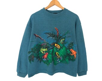 Habitat Frog Nice Design Multicolor Sweatshirt Long Sleeve Funny Frog Vintage 90s