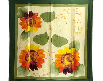Kwiatowy jedwabny szalik vintage (41”x”42)