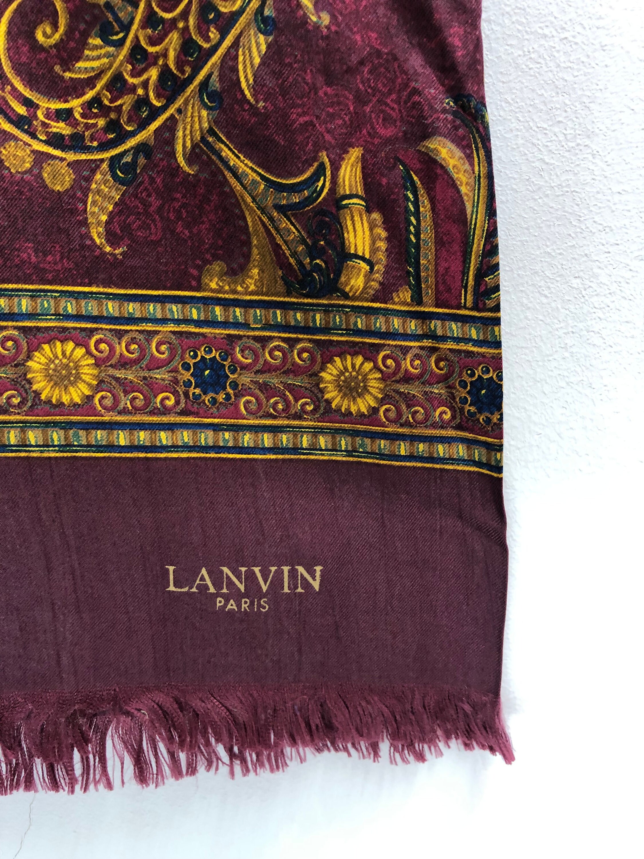 Châle Vintage Lanvin En Laine Et Soie - Foulard 130x130 Cm Rouge Occasion