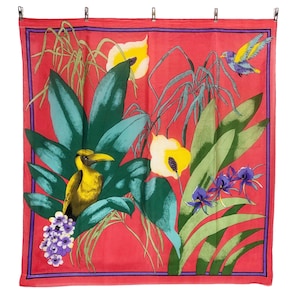 Bird Floral Graphics Silk Scarf Vintage (31.5”x”33.5)
