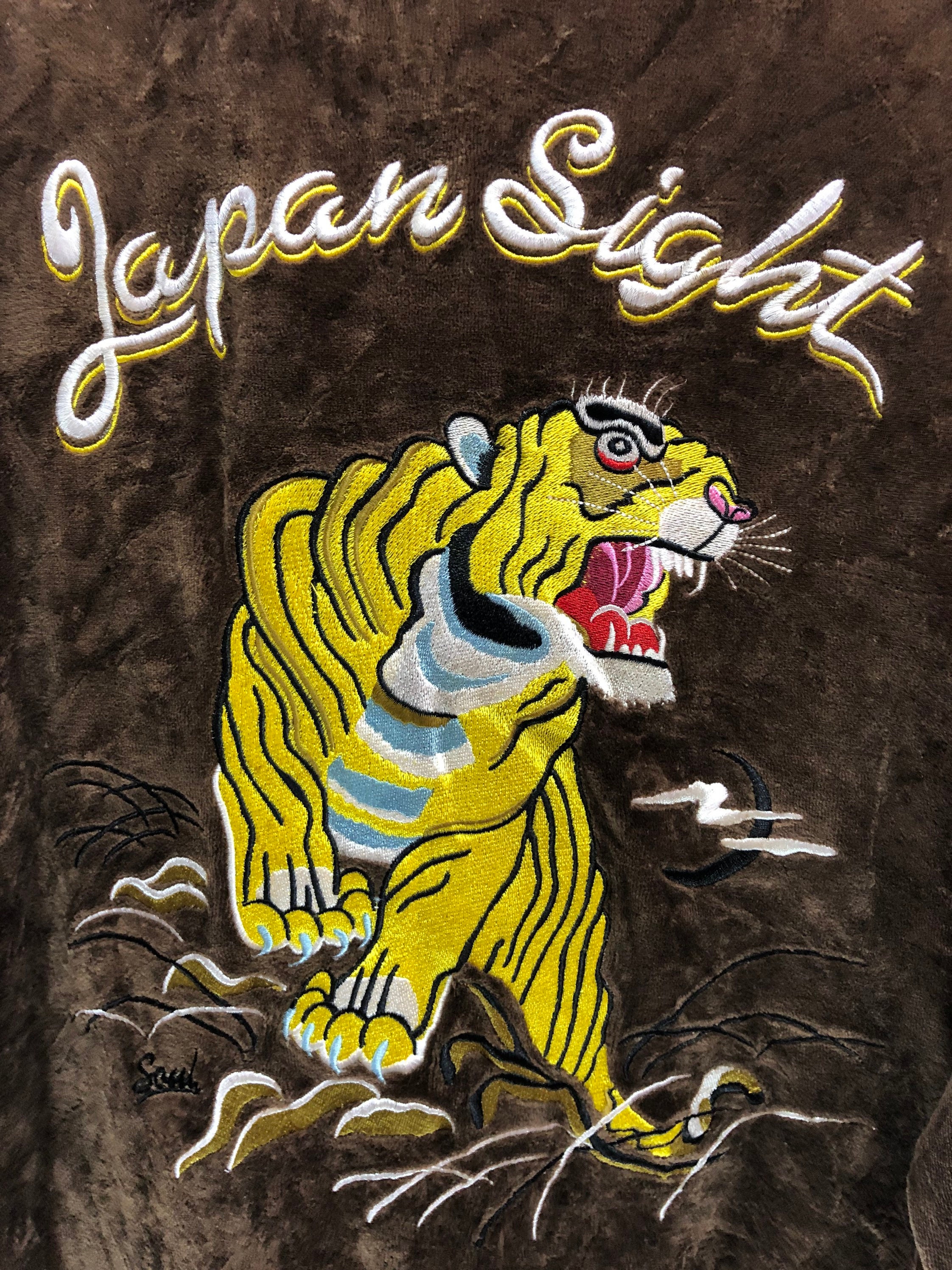 Sukajan Tiger Spellout Multicolor Embroidery Zip up Sweater