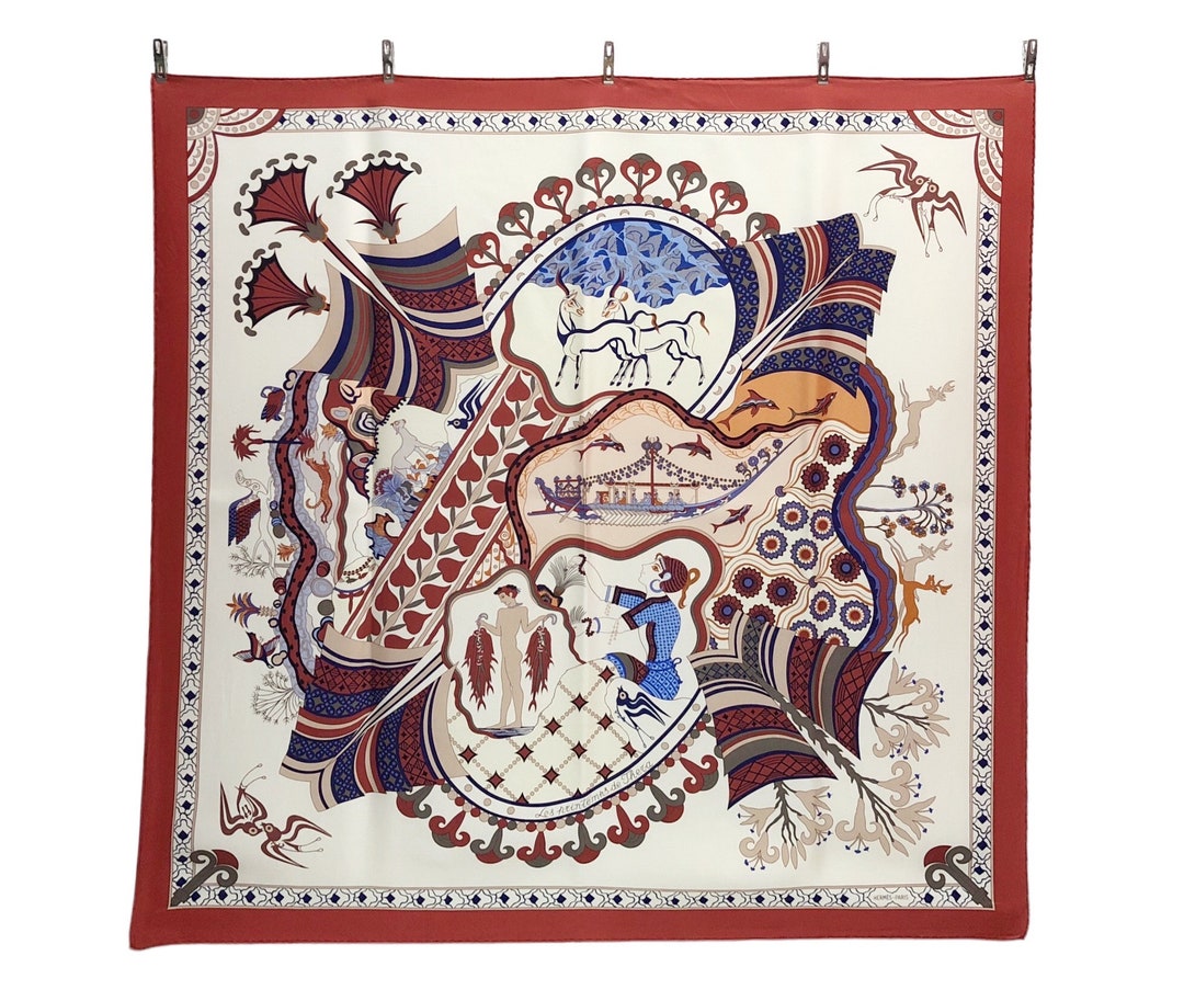 ARNYSジレ HERMES charvet maatee&sons ZILLI Hermes “les Nrintemns De Theza” Silk Scarf Vintage (35”x”34