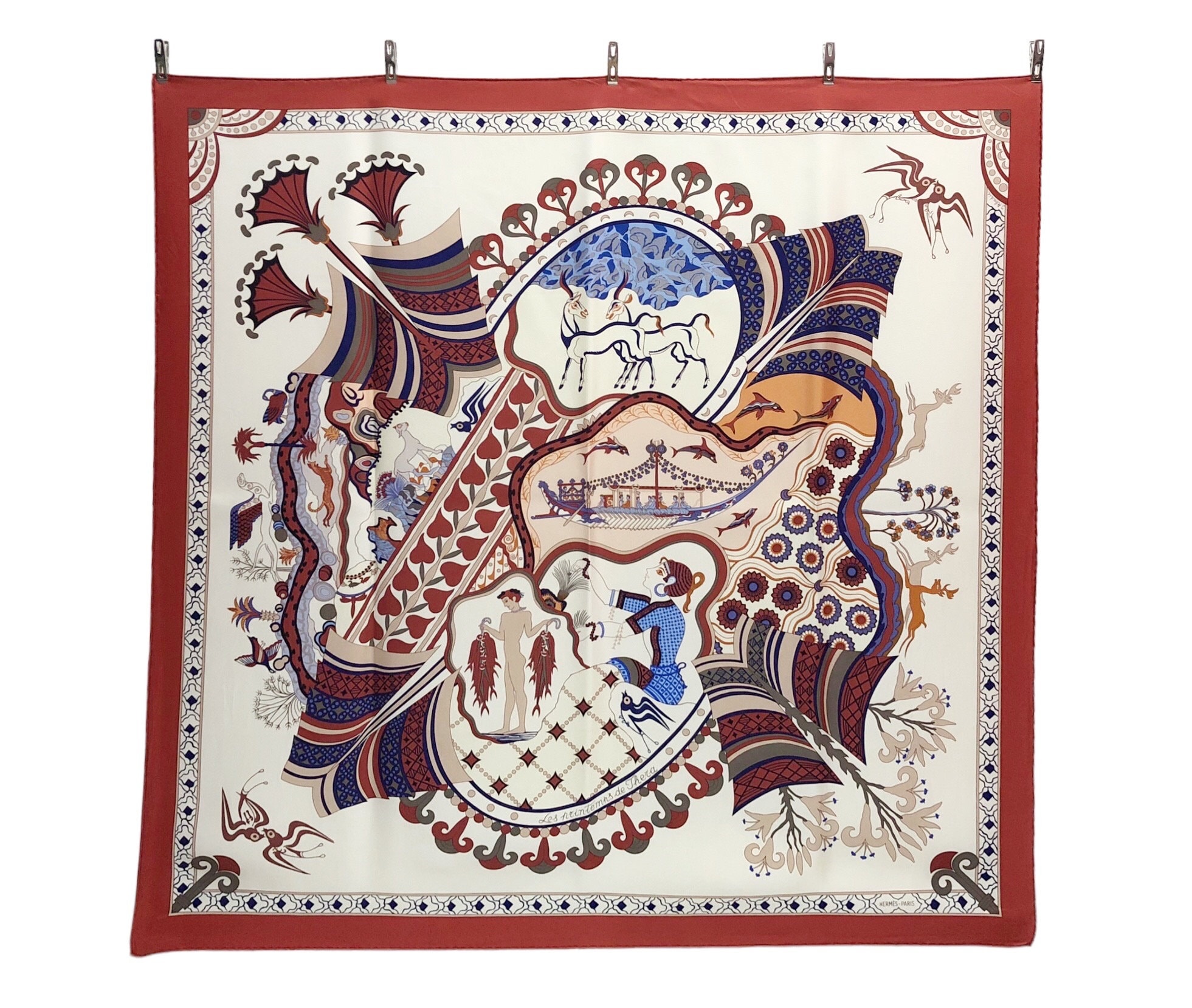 Hermes “les Nrintemns De Theza” Silk Scarf Vintage (35”x”34